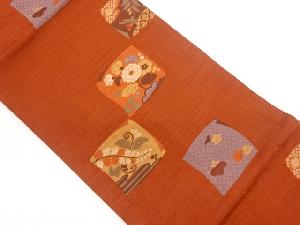 色紙に草花模様織出し名古屋帯